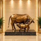 Brass Majestic Kamdhenu Cow with Calf Idol on Granite Base (33 Inch) Vedansh Craft