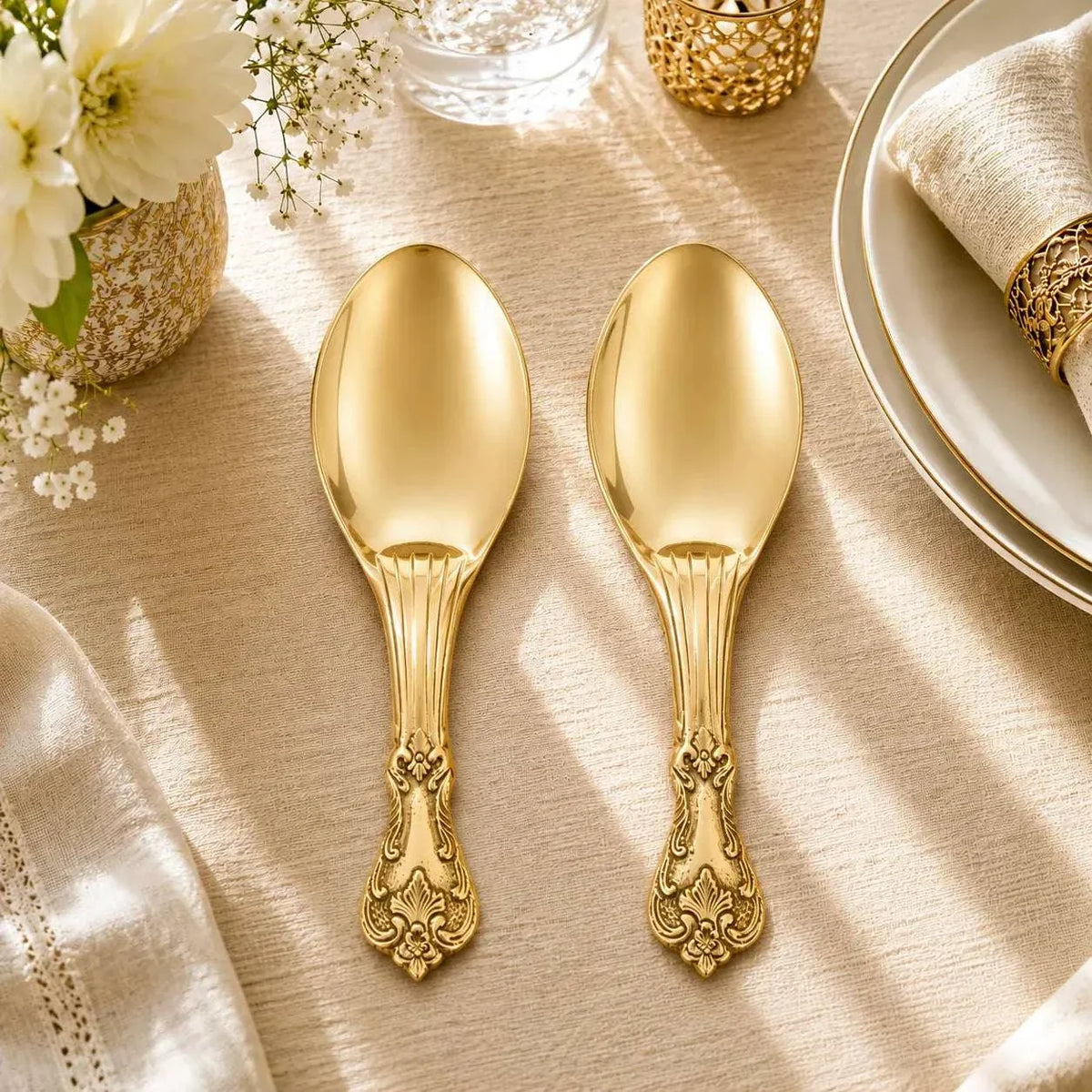 Brass Rice Serving Spoon Pair (9 Inch) Vedansh Craft