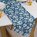 Floral Dining Cotton Printed Table Runner Royal Blue For 6 Seater Nestasia