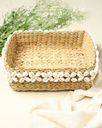 Handwoven Seagrass Shells Organizer Basket for Elegant Home and Tabletop Decor