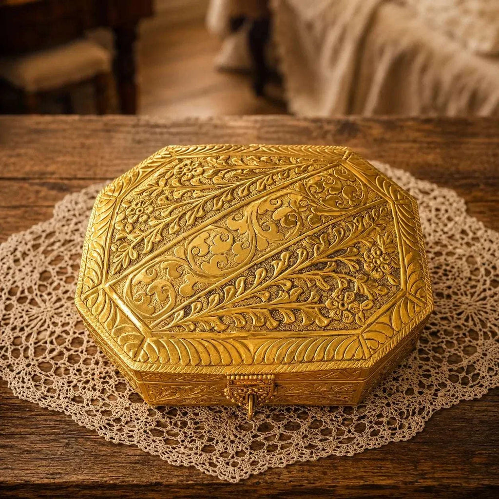 Brass Handcrafted Jewellery Box (3 Inch) Vedansh Craft