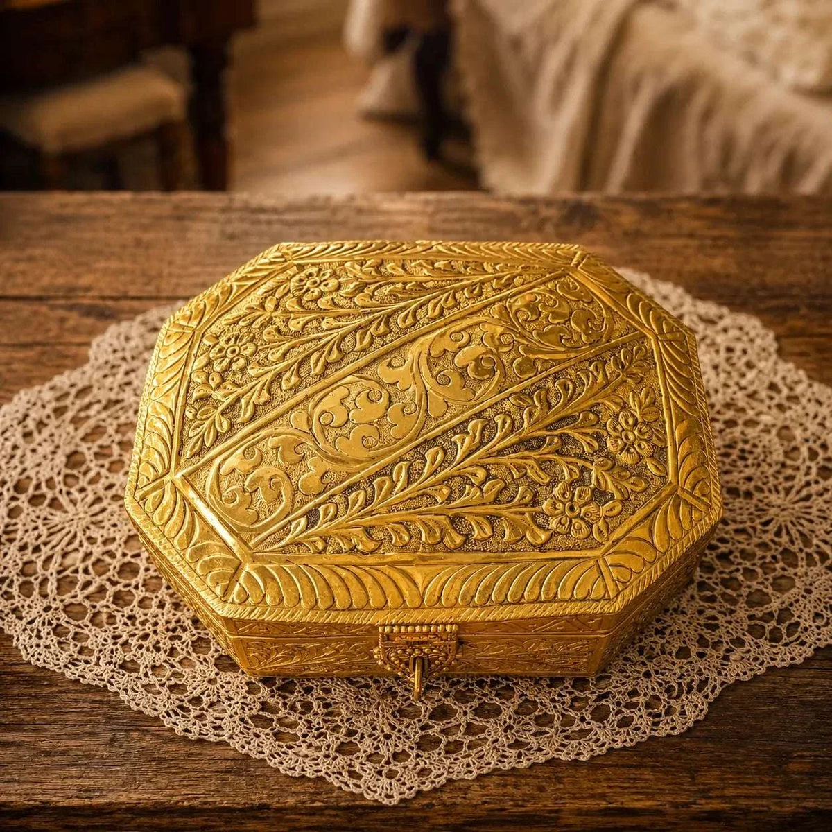 Brass Handcrafted Jewellery Box (3 Inch) Vedansh Craft