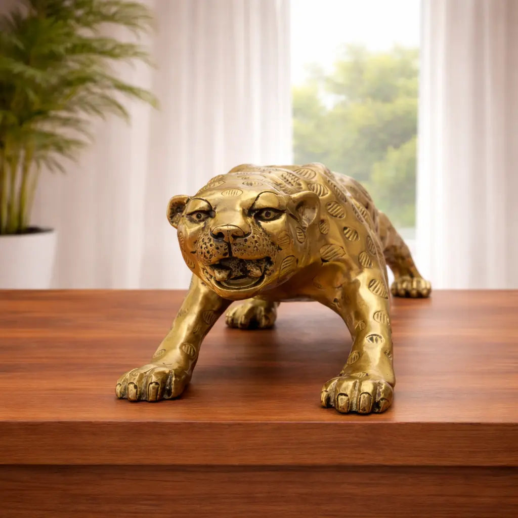 Brass Leaping Leopard Figurine Vedansh Craft