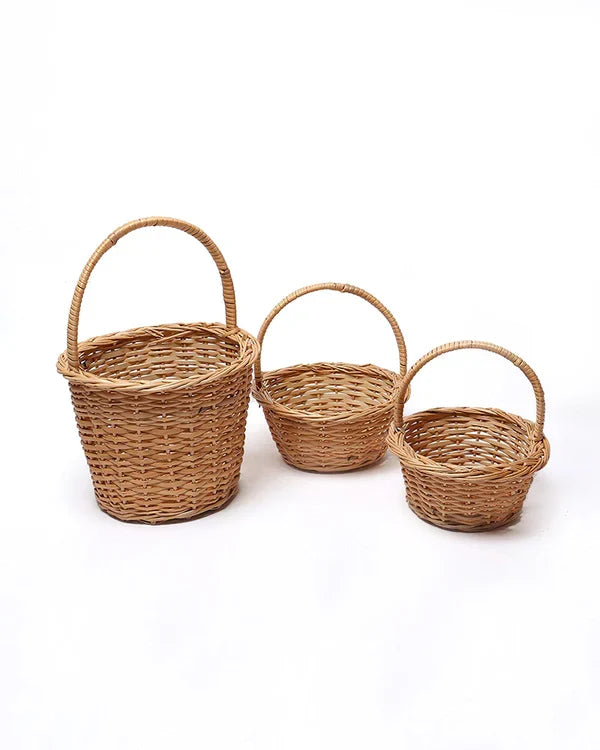 Natural Wicker Payala Basket Set of 3 for Pooja, Gifting, and Everyday Organization