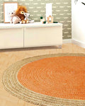 Handcrafted Natural Yellow Round Jute Carpet For Dining Space