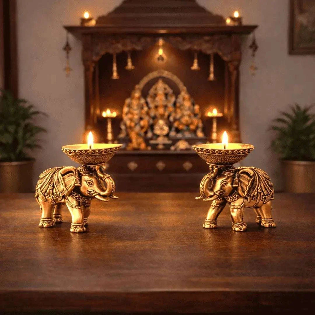 Brass Lightweight Elephant Standing Diya Pair Vedansh Craft