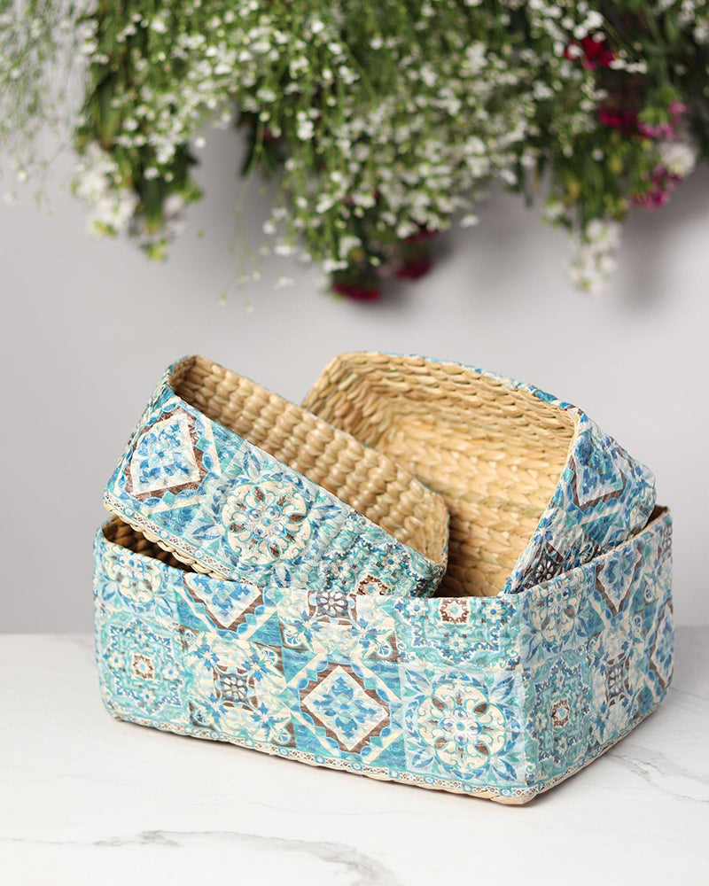 Handcrafted Seagrass Multipurpose Organiser Tray Set of 3 for Tabletop, Shelf, and Storage Spaces