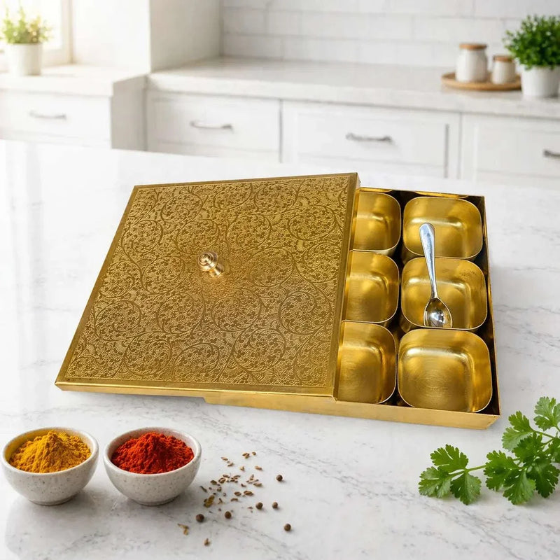 Brass Square Masala Daani / Spice Box (2 Inch) Vedansh Craft