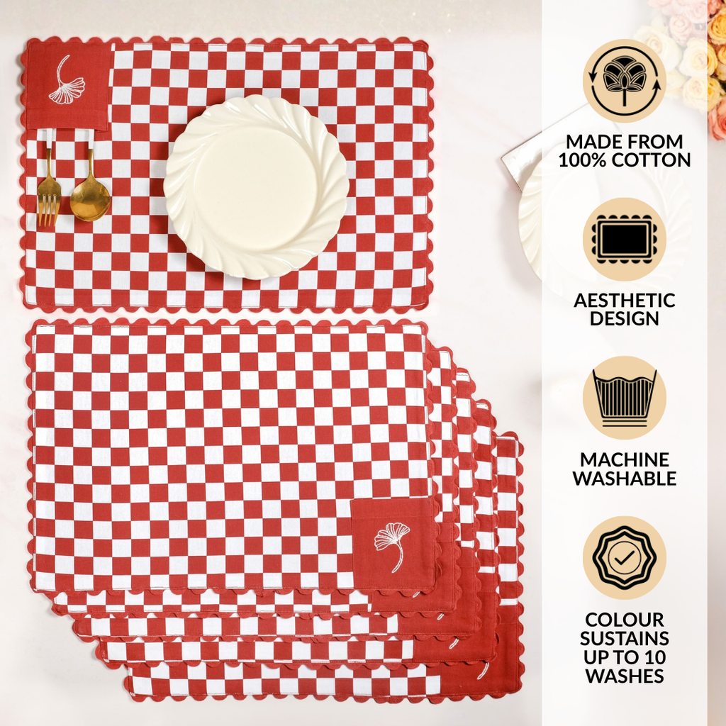 Retro Cotton Embroidered Table Mat Red Set Of 6 Nestasia