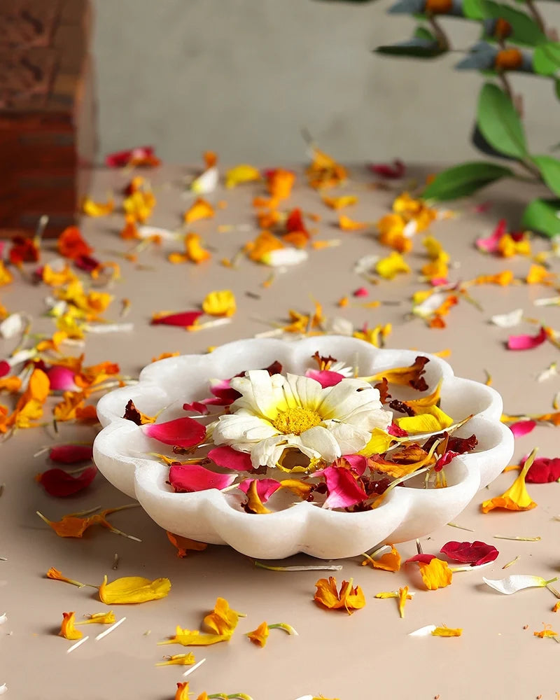 Elegant Marble Urli Bowl for Home Decor, Pooja Room, and Mandir Display