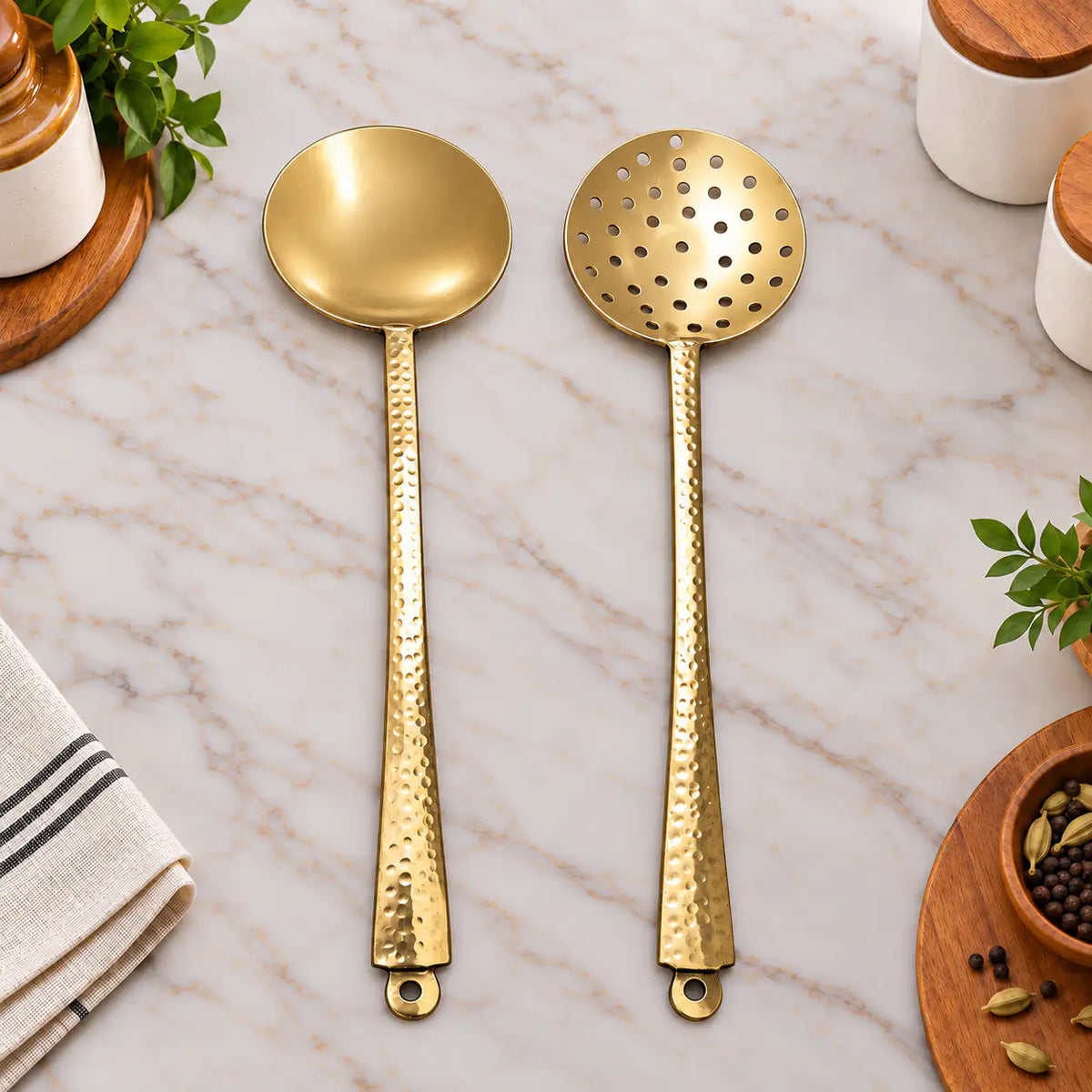 Brass Kitchen Ladles Set  (15.5 Inch) Vedansh Craft