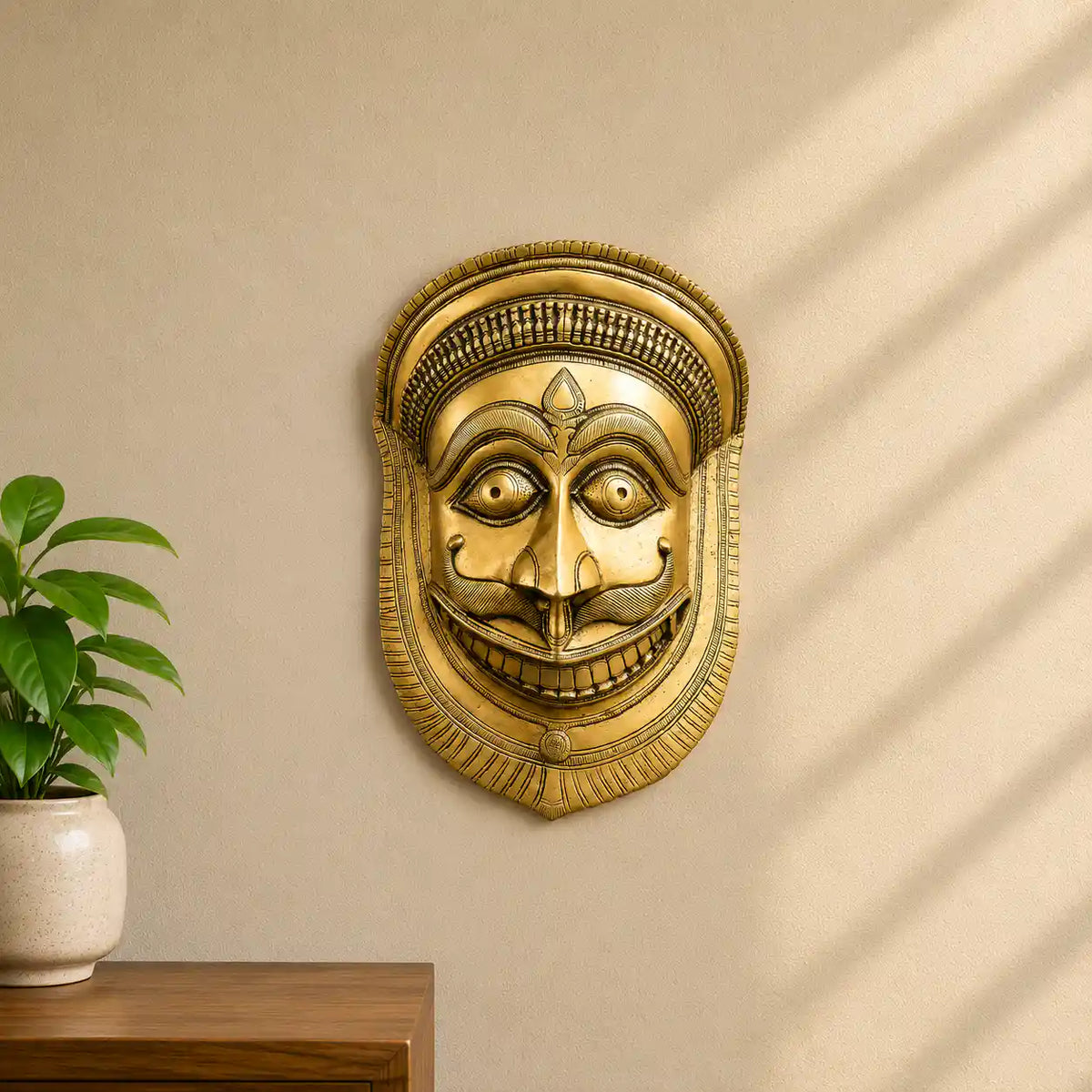 Brass Bhairav Face Mask Wall Hanging (12 Inch) Vedansh Craft