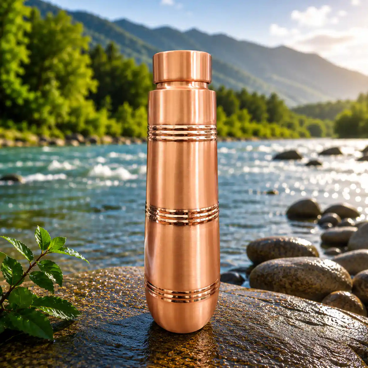 Copper Ring Design Water Bottle (10.5 Inch) Vedansh Craft