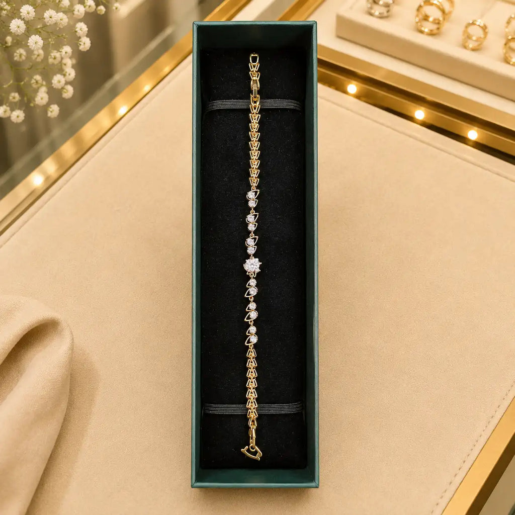 Leaf & Vine Tennis Bracelet for Women | CZ Stones, Gold-Tone Clasp Vedansh Craft
