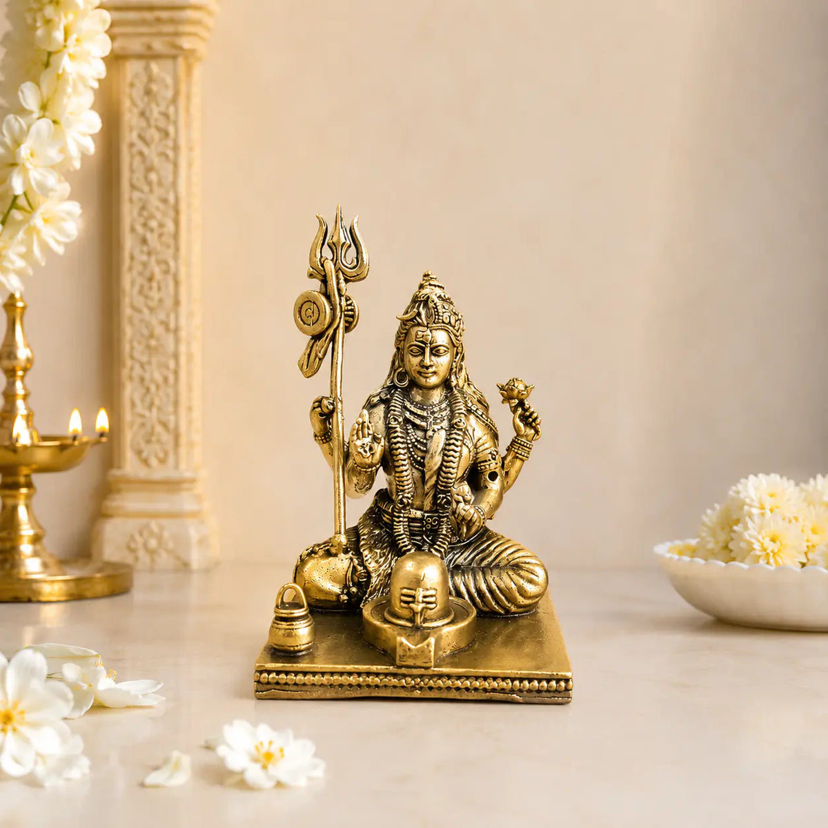 Brass Lightweight Sitting Ardhanarishwara Idol With Shivling (3.5 Inch) Vedansh Craft