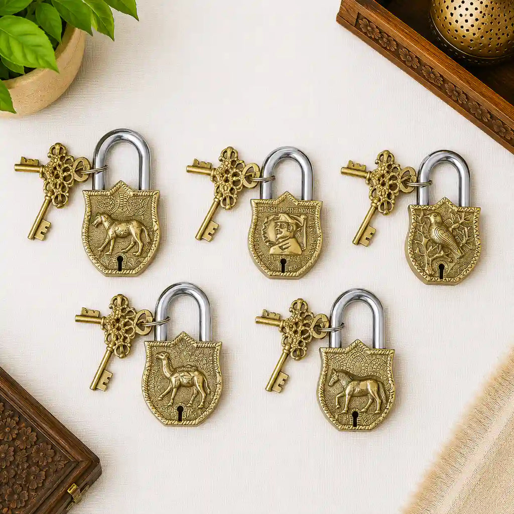 Brass Door Lock With Two Brass Keys (4.5 Inch) Vedansh Craft