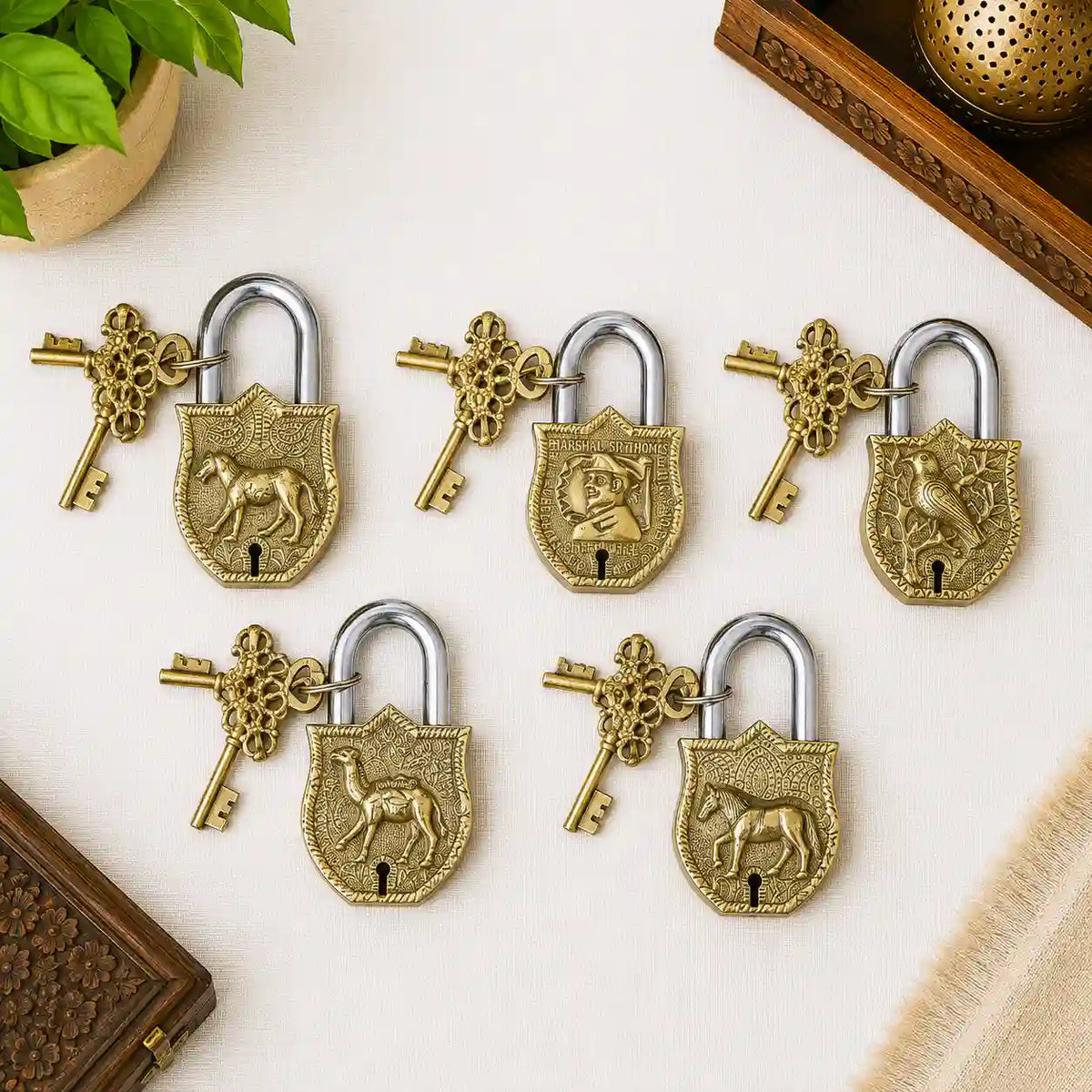 Brass Door Lock With Two Brass Keys (4.5 Inch) Vedansh Craft