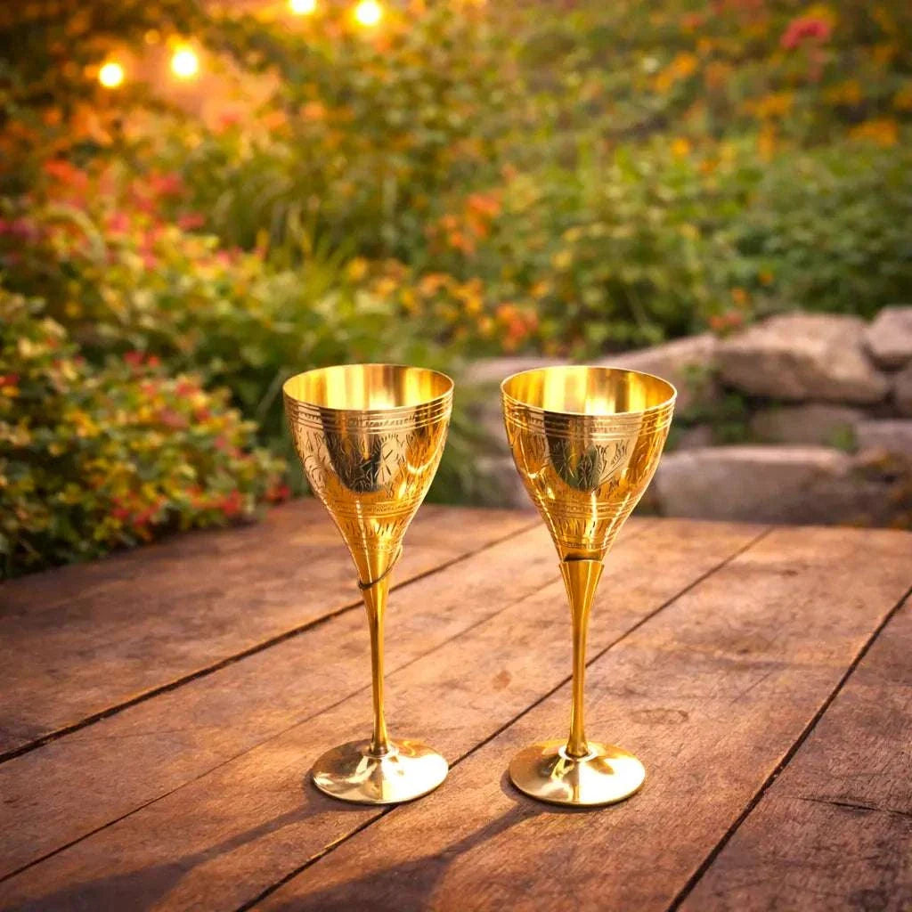Brass Champagne Wine Glass Pair (8.5 Inch) Vedansh Craft