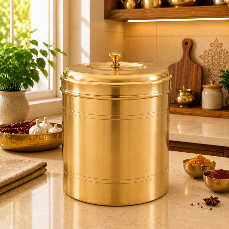 Brass Storage Container With Lid (11 Inch) Vedansh Craft