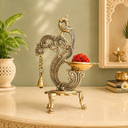 Brass Ethnic Peacock Diya Lamp With Hanging bell Vedansh Craft