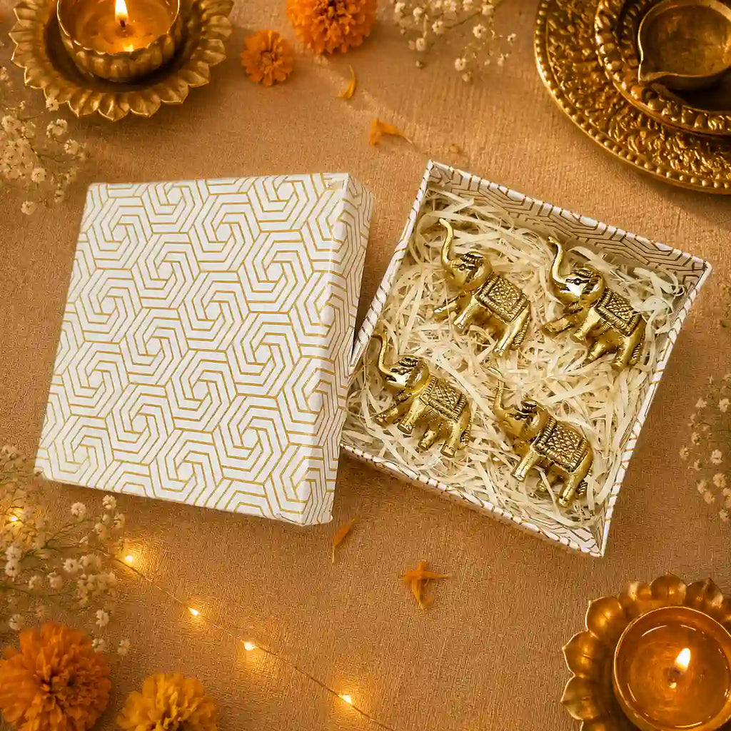 Brass Elephant Statue Set With Gift Box/Hamper Vedansh Craft
