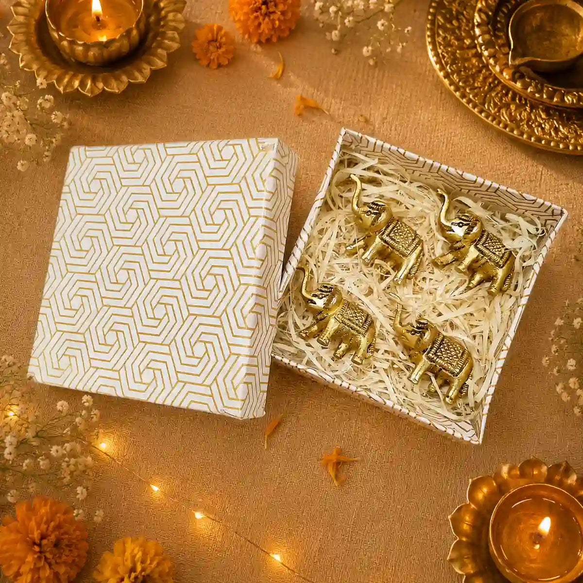 Brass Elephant Statue Set With Gift Box/Hamper Vedansh Craft
