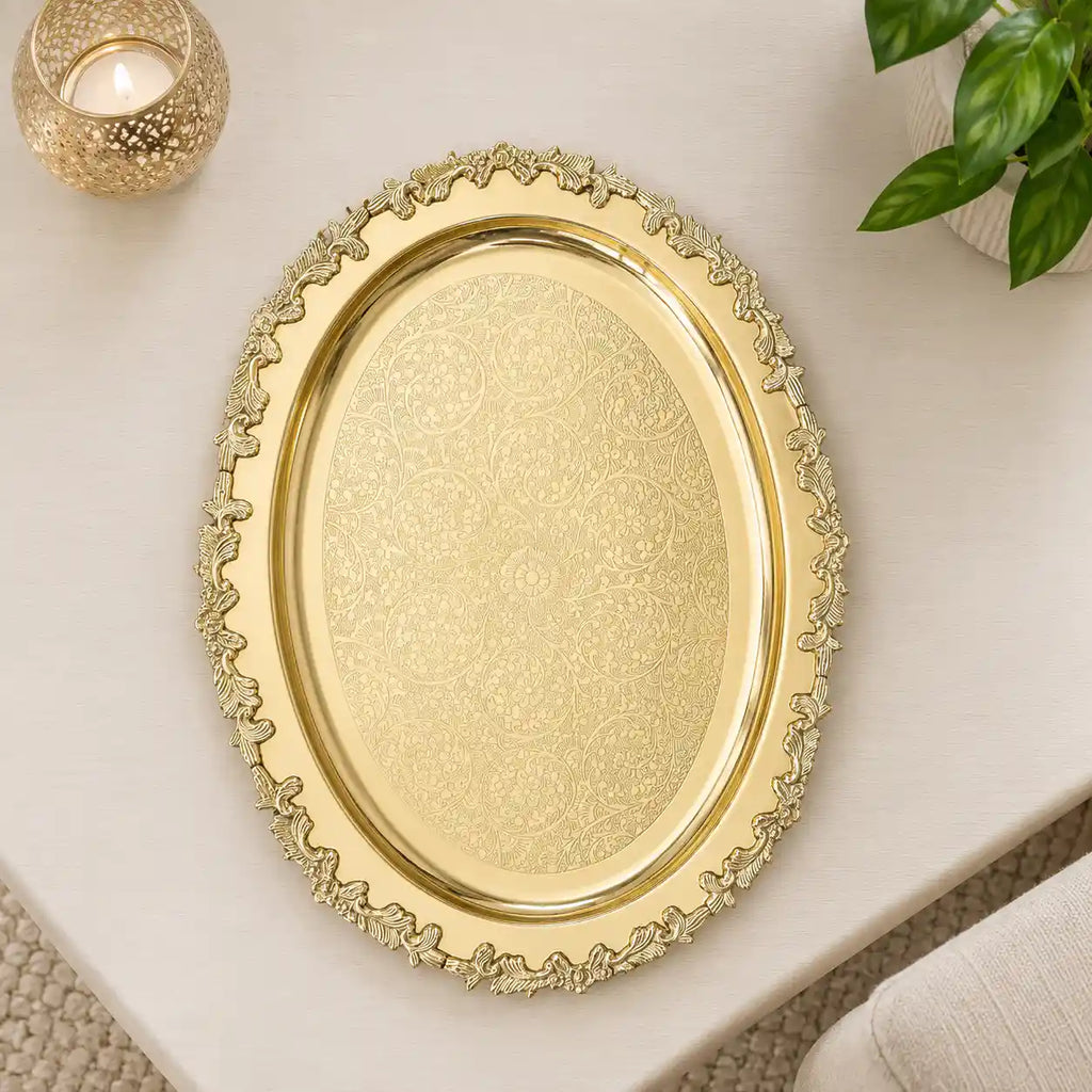Brass Handcrafted Oval Tray / Platter Vedansh Craft