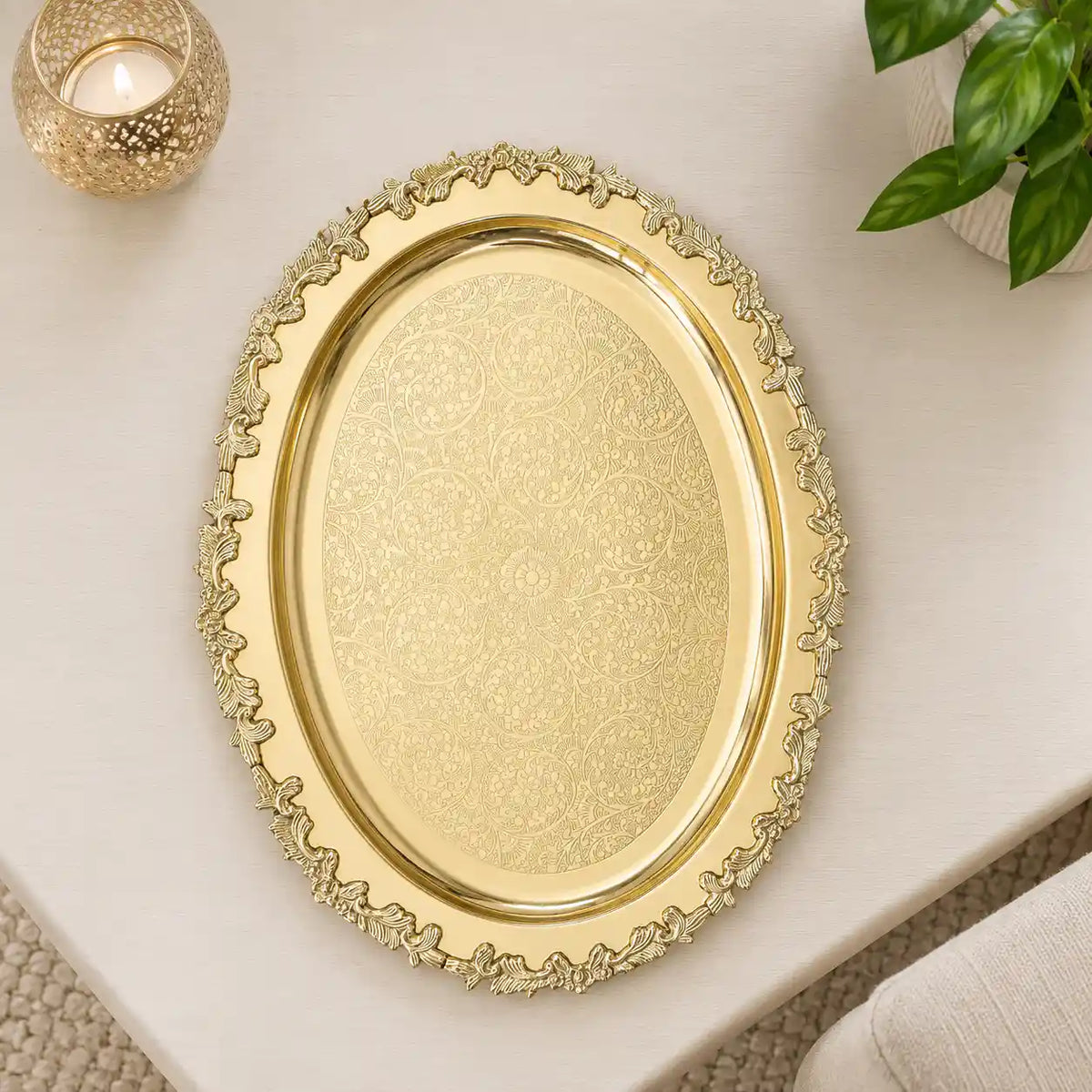 Brass Handcrafted Oval Tray / Platter Vedansh Craft