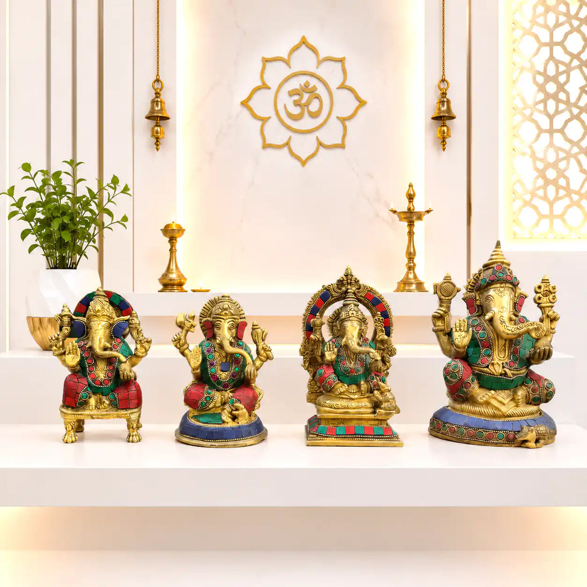Brass Stone Work Sitting Ganesha Idol Vedansh Craft