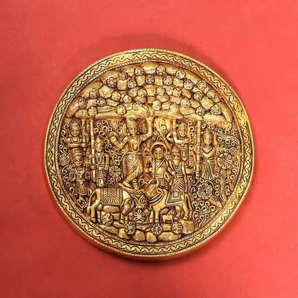 Brass Goverdhan Plate Wall Hanging (8 Inch) Vedansh Craft