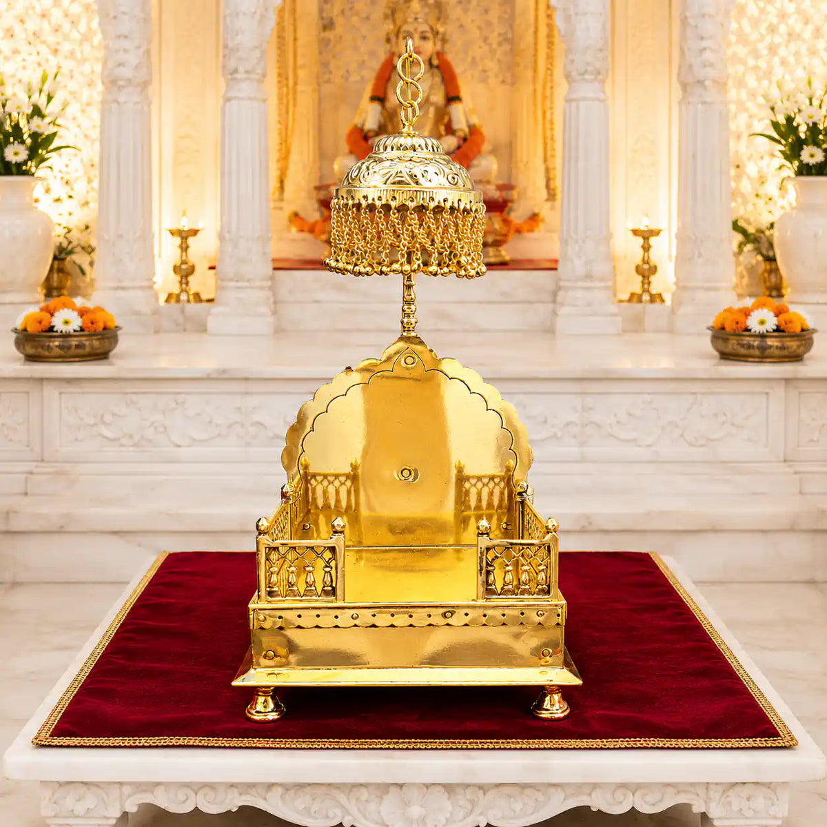 Handcrafted Brass Singhasan with Dome for Laddu Gopal Vedansh Craft