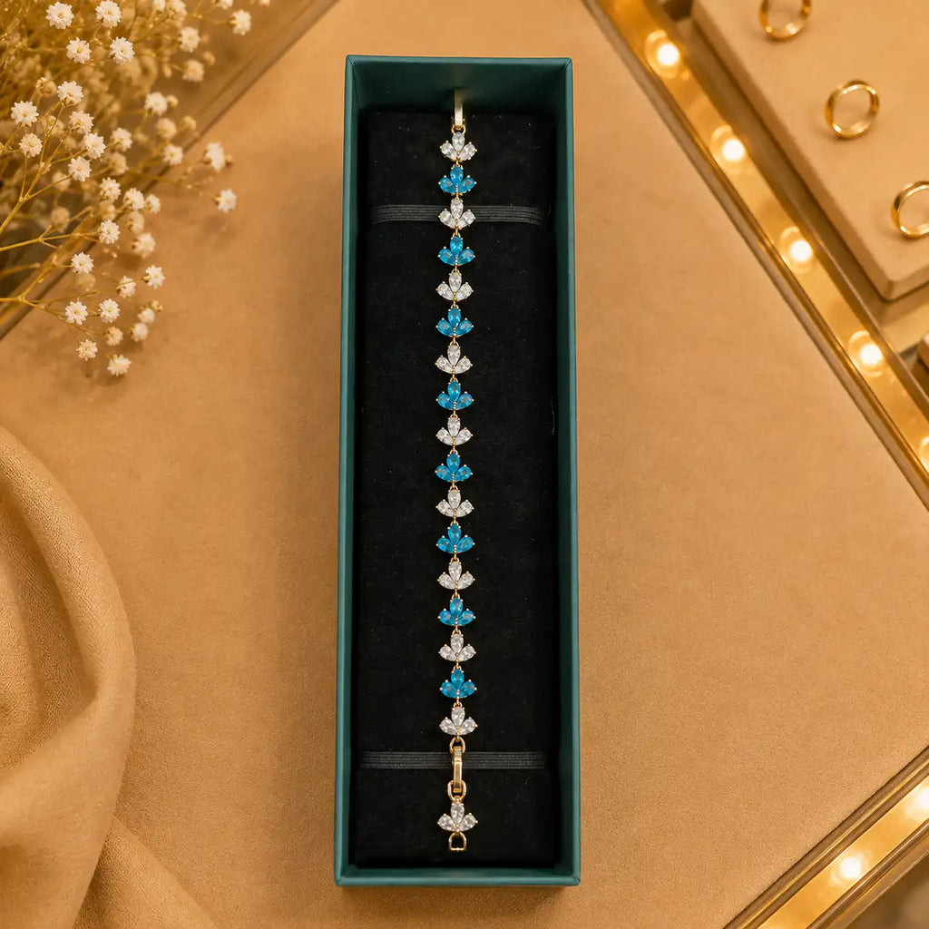 Geometric Tennis Bracelet for Women | Split Leaf & Oval CZ Design Vedansh Craft