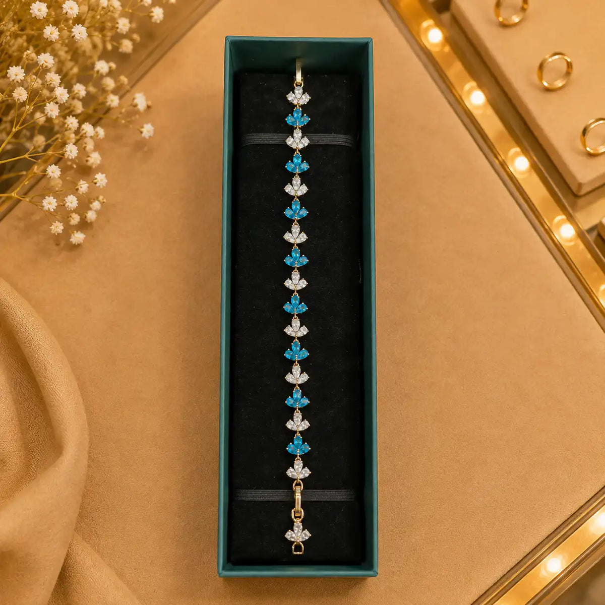 Geometric Tennis Bracelet for Women | Split Leaf & Oval CZ Design Vedansh Craft