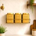 Brass Square Storage Jars / Canister Set With Wall Hanging Stand (Set of 3) Vedansh Craft