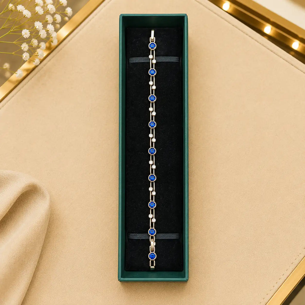Thin Linear CZ Tennis Bracelet for Women | Gold-Tone Clasp, Gift Box Vedansh Craft