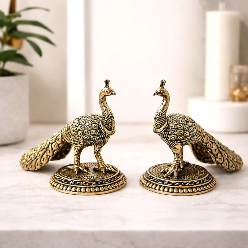 Brass Decorative Lightweight Peacock Figurine Pair (3 Inch) Vedansh Craft