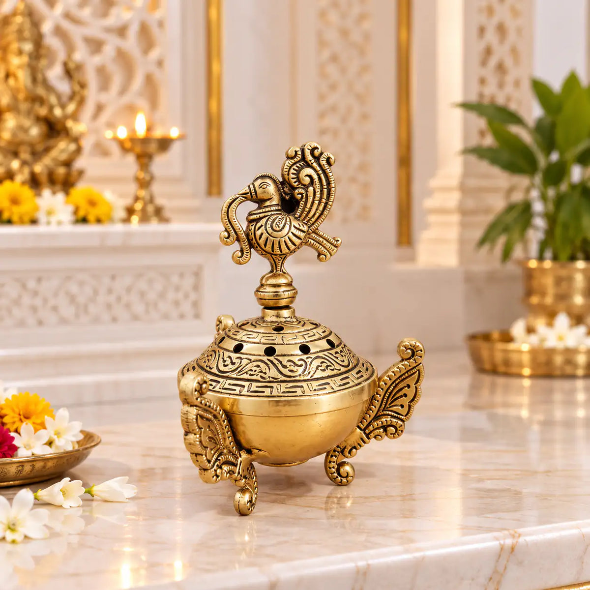 Brass Peacock Dhoop Dani & Incense Holder Vedansh Craft