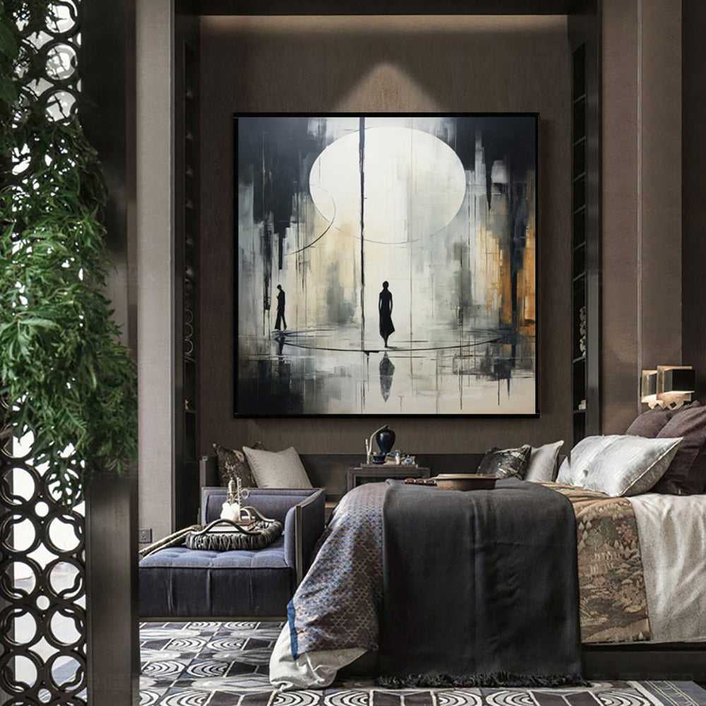 Handmade Oil Painting Canvas Wall Art Decoration Black And White Abstract   Artwork Medieval Black Neoclassicism Wall Decor Street For Home Office Decor kafalo