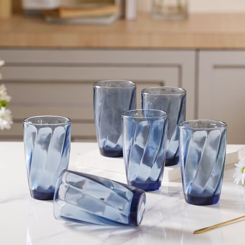 Blue Swirl Drinking Glass Set of 6 Nestasia