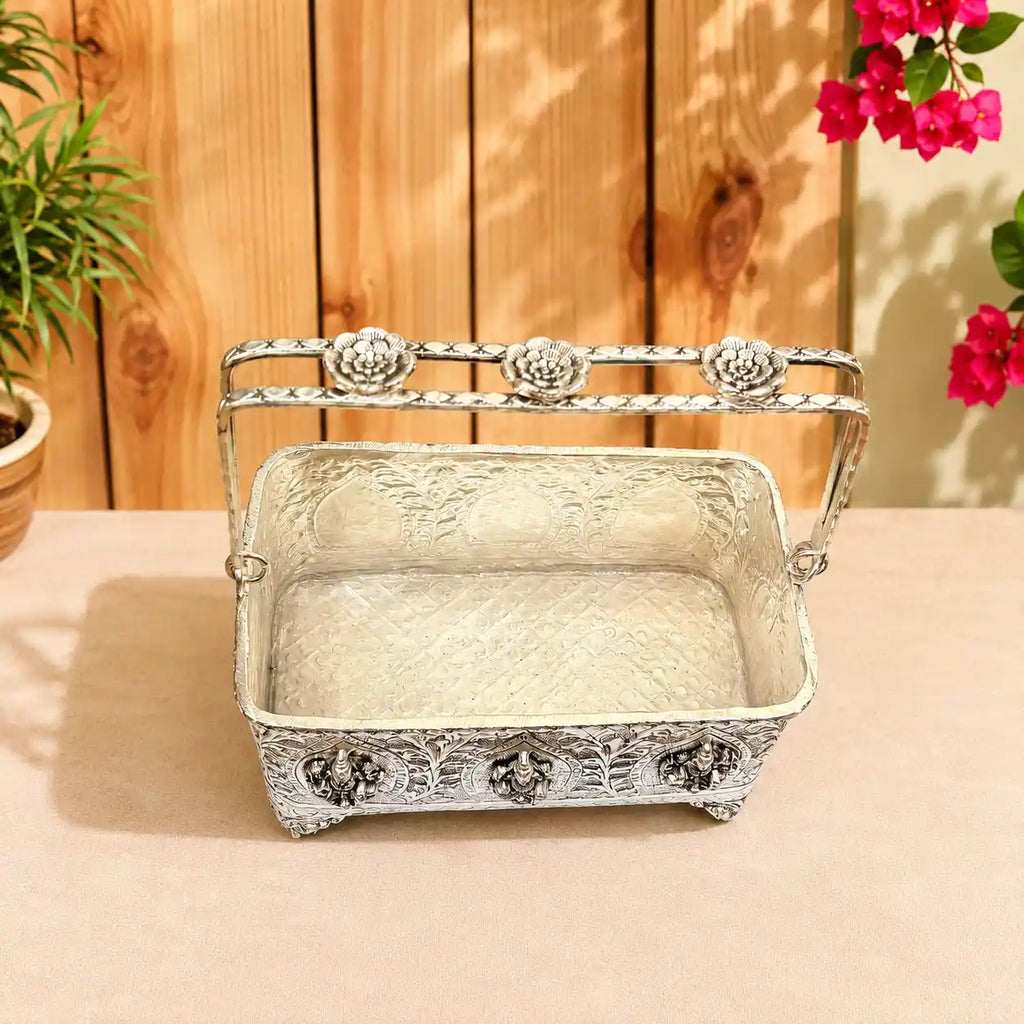 Brass Ashtalakshmi Basket With Handle And Leg (4 Inch) Vedansh Craft