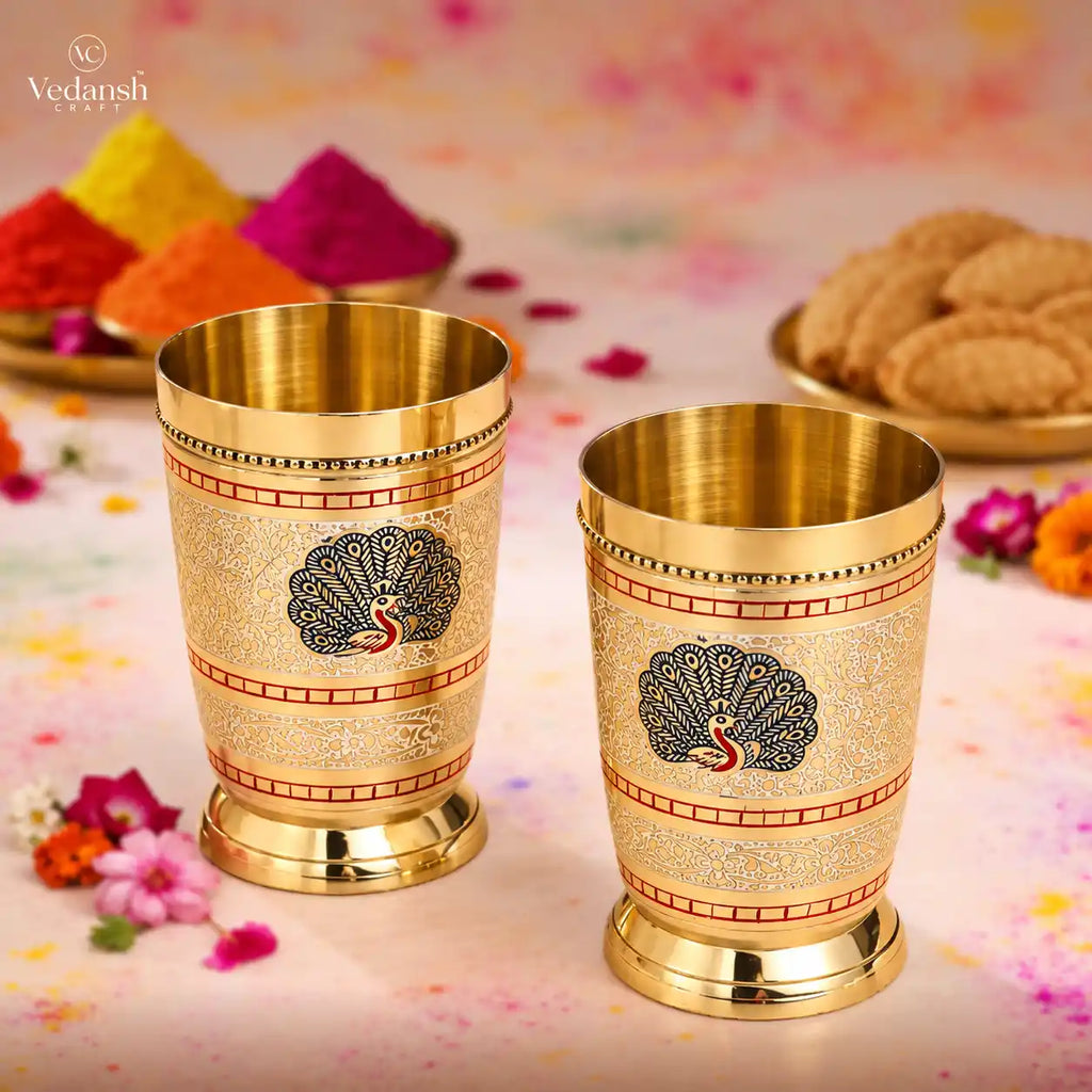 Brass Hand Painted Glass Pair Vedansh Craft