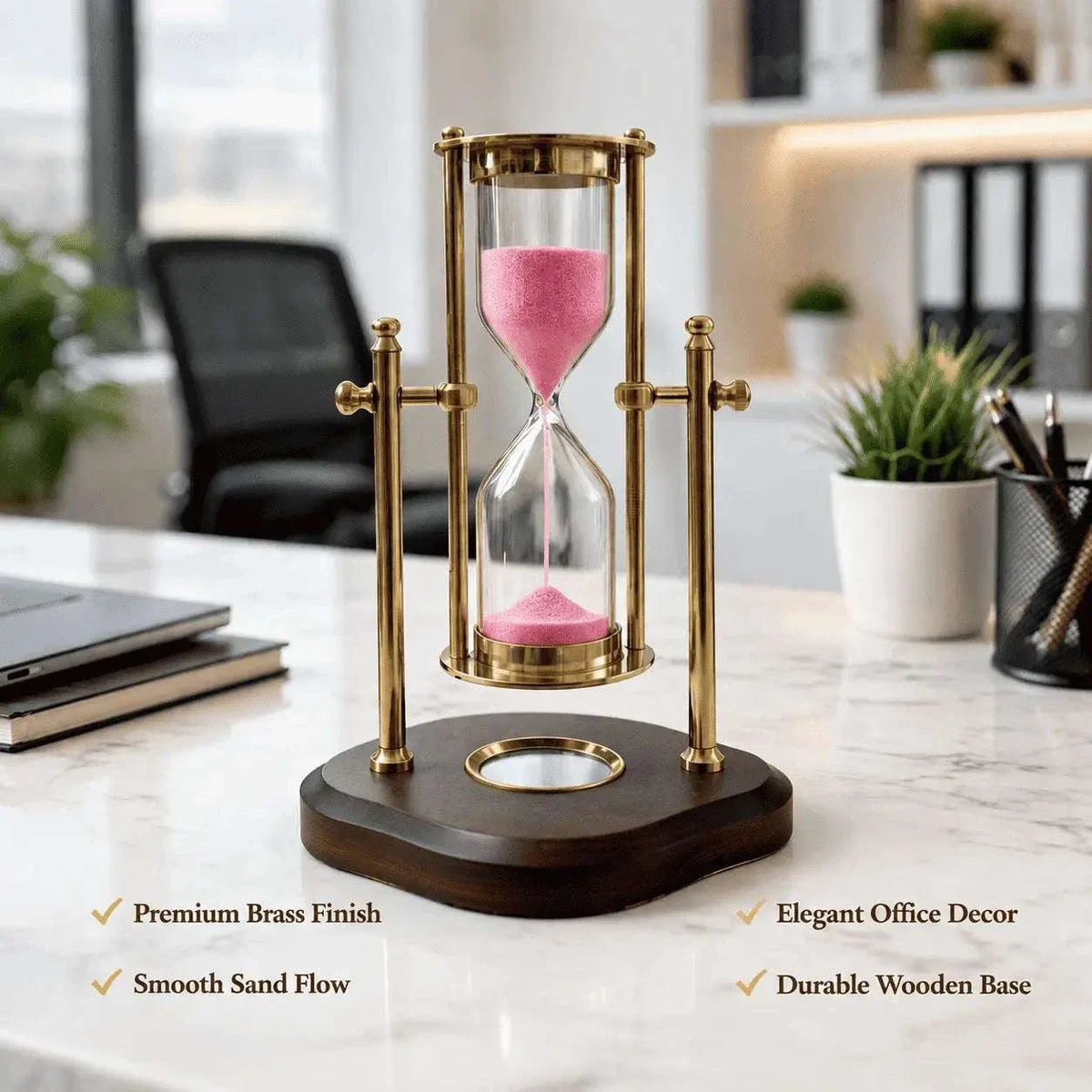 Brass Rotating Sand Clock With Compass And Wooden Stand Vedansh Craft