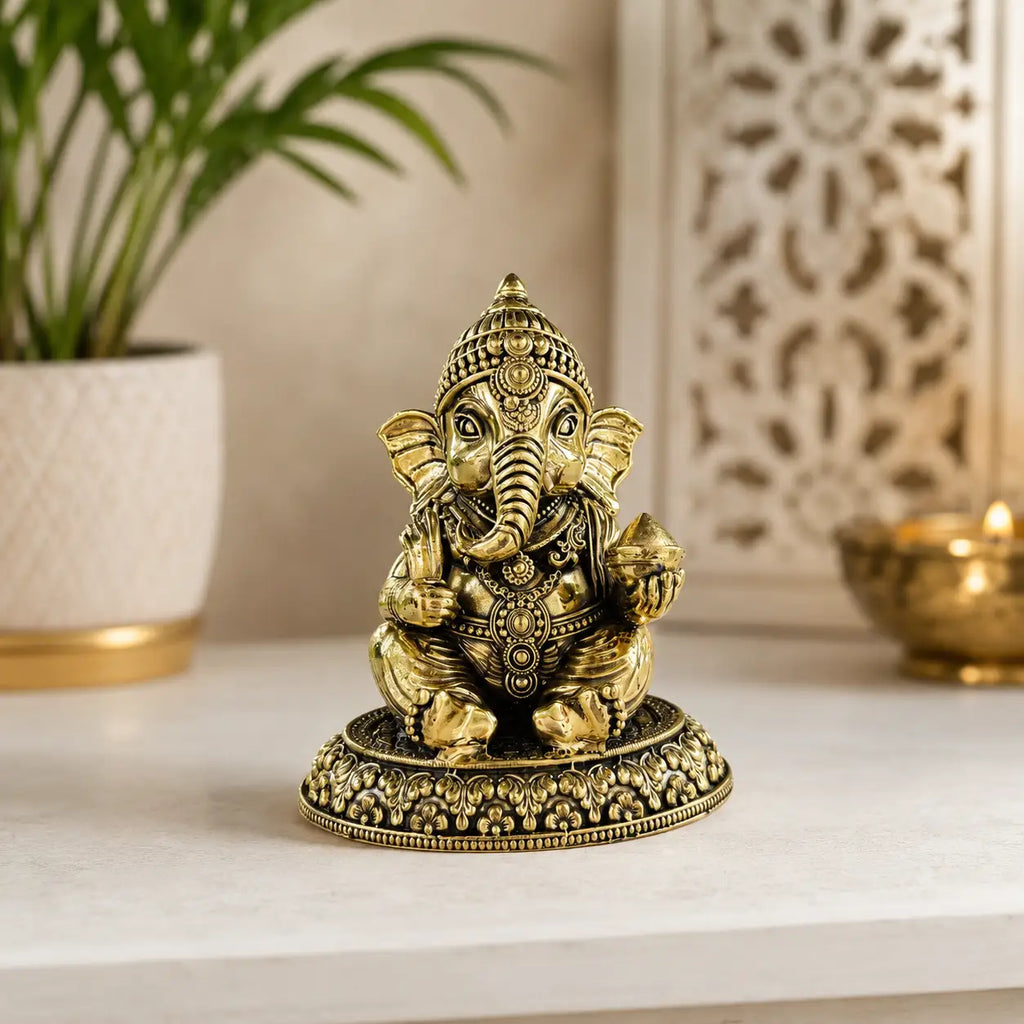 Brass Lightweight Right Trunk Sitting Ganesha Idol Vedansh Craft