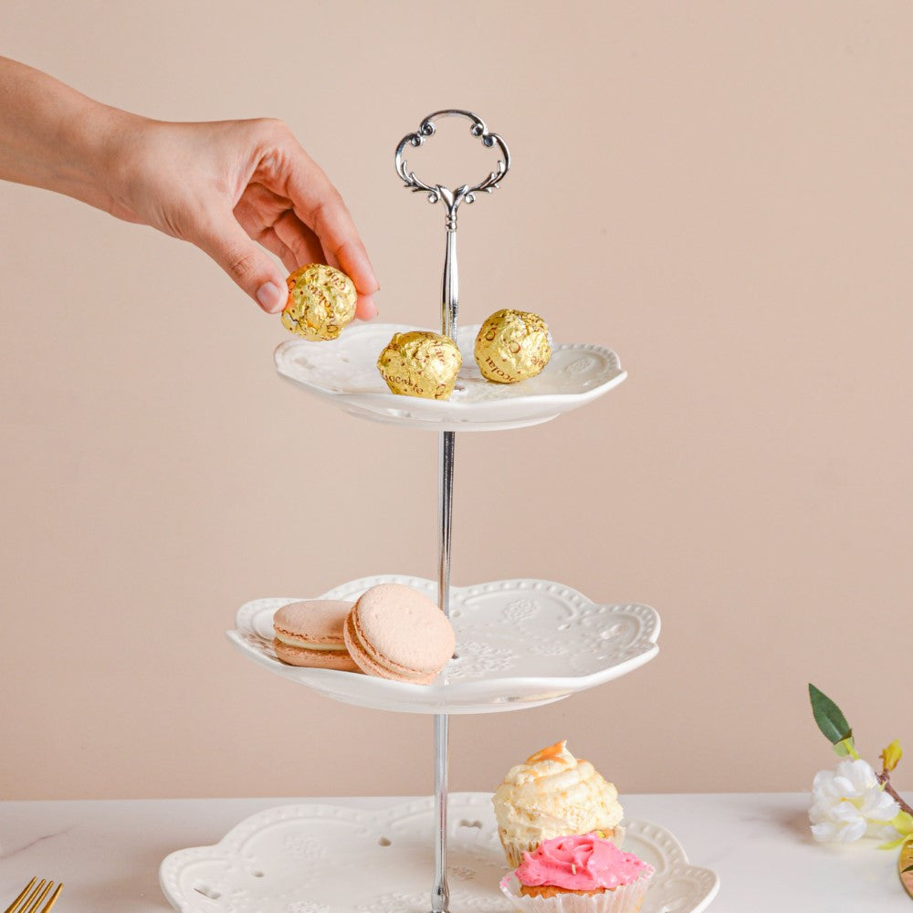 White Crochet Ceramic 3-tier Cupcake Stand Nestasia