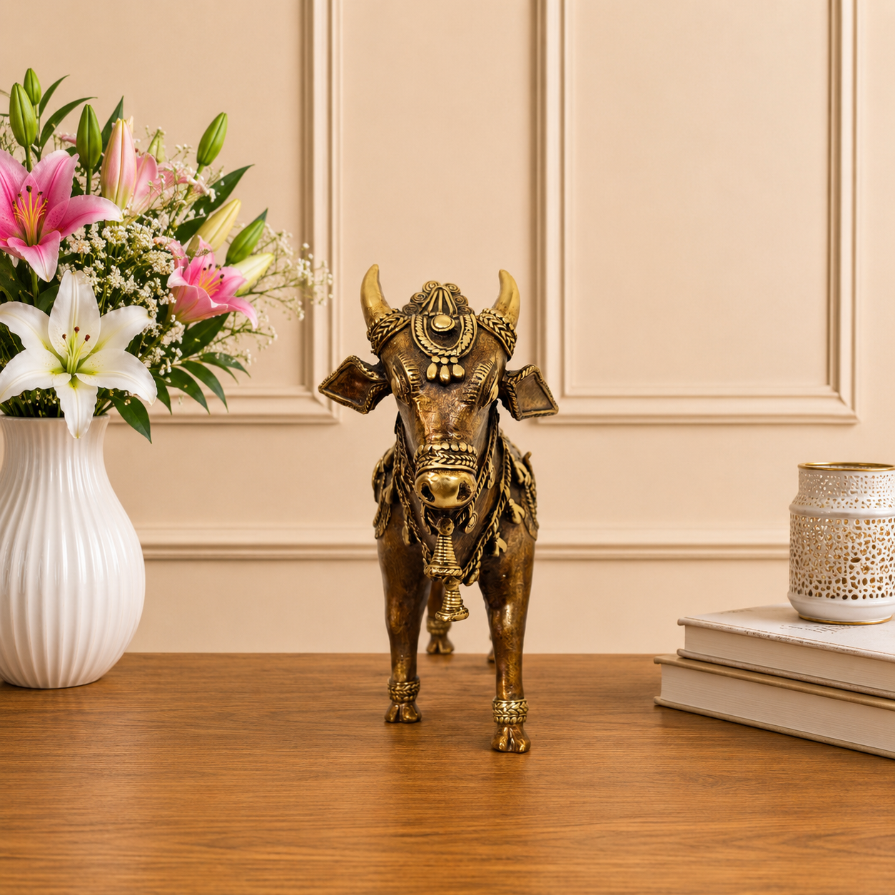 Brass Dhokra Standing Nandi Idol (7 Inch) Vedansh Craft