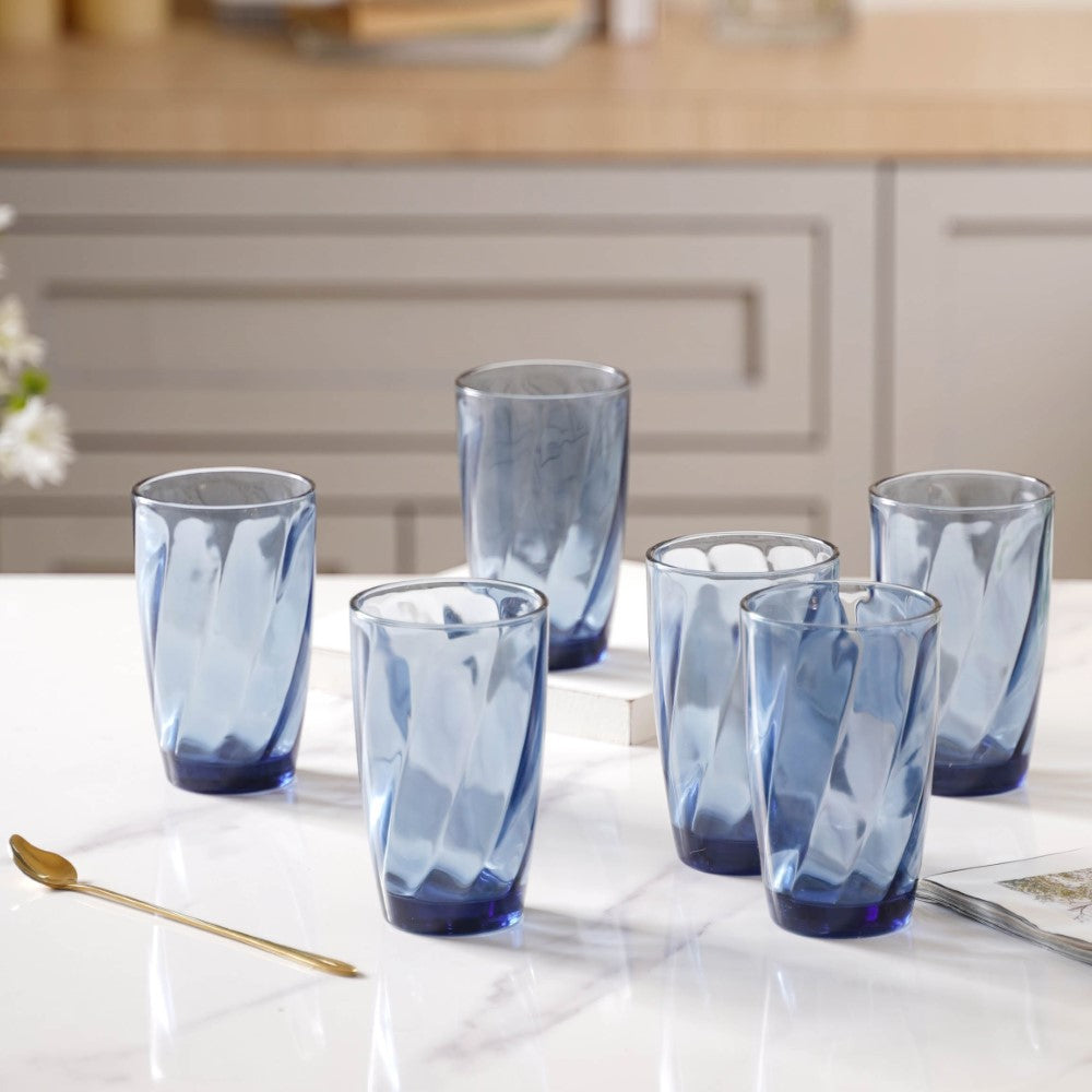 Blue Swirl Drinking Glass Set of 6 Nestasia