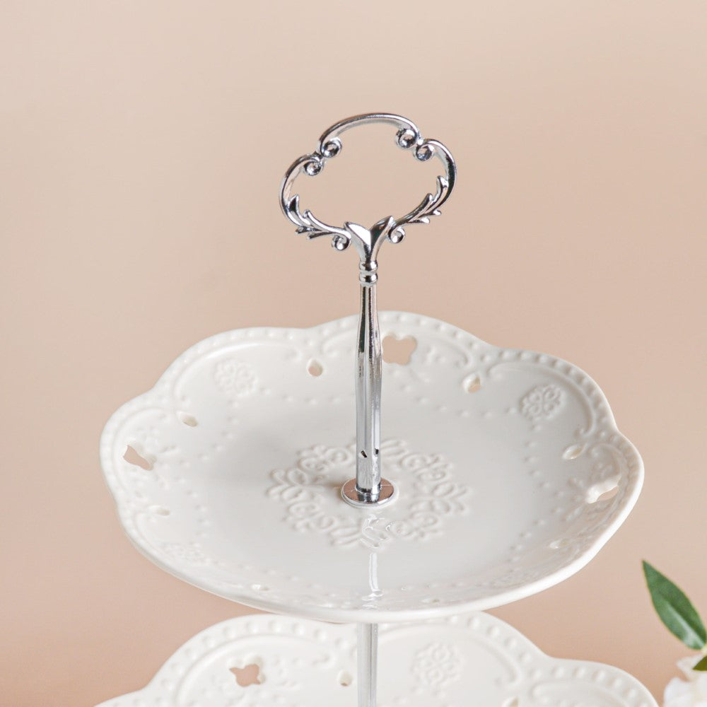 White Crochet Ceramic 3-tier Cupcake Stand Nestasia