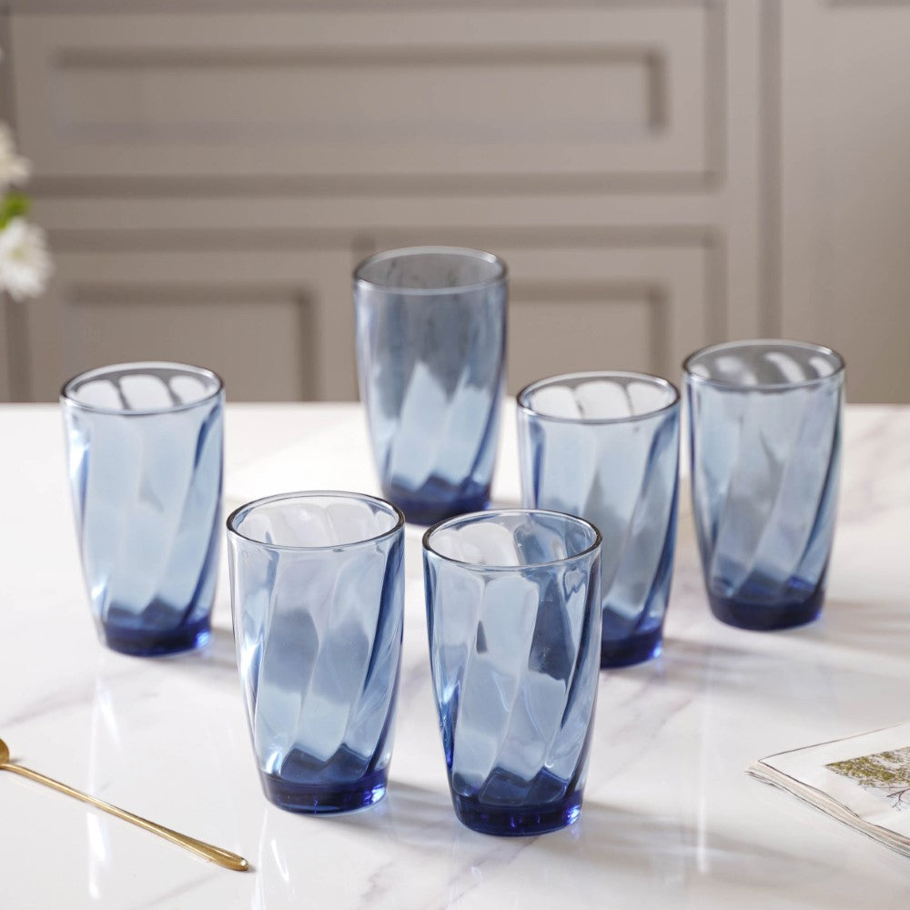 Blue Swirl Drinking Glass Set of 6 Nestasia