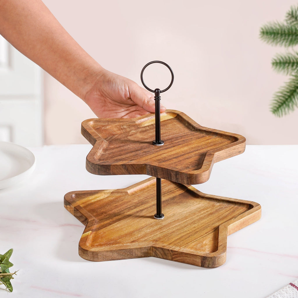 Star 2 Tier Wooden Cake Stand Nestasia
