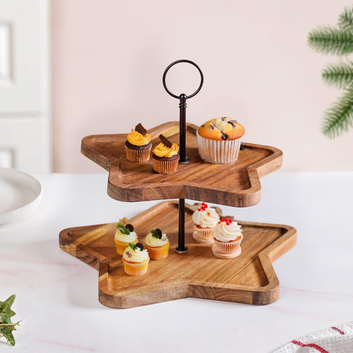 Star 2 Tier Wooden Cake Stand Nestasia